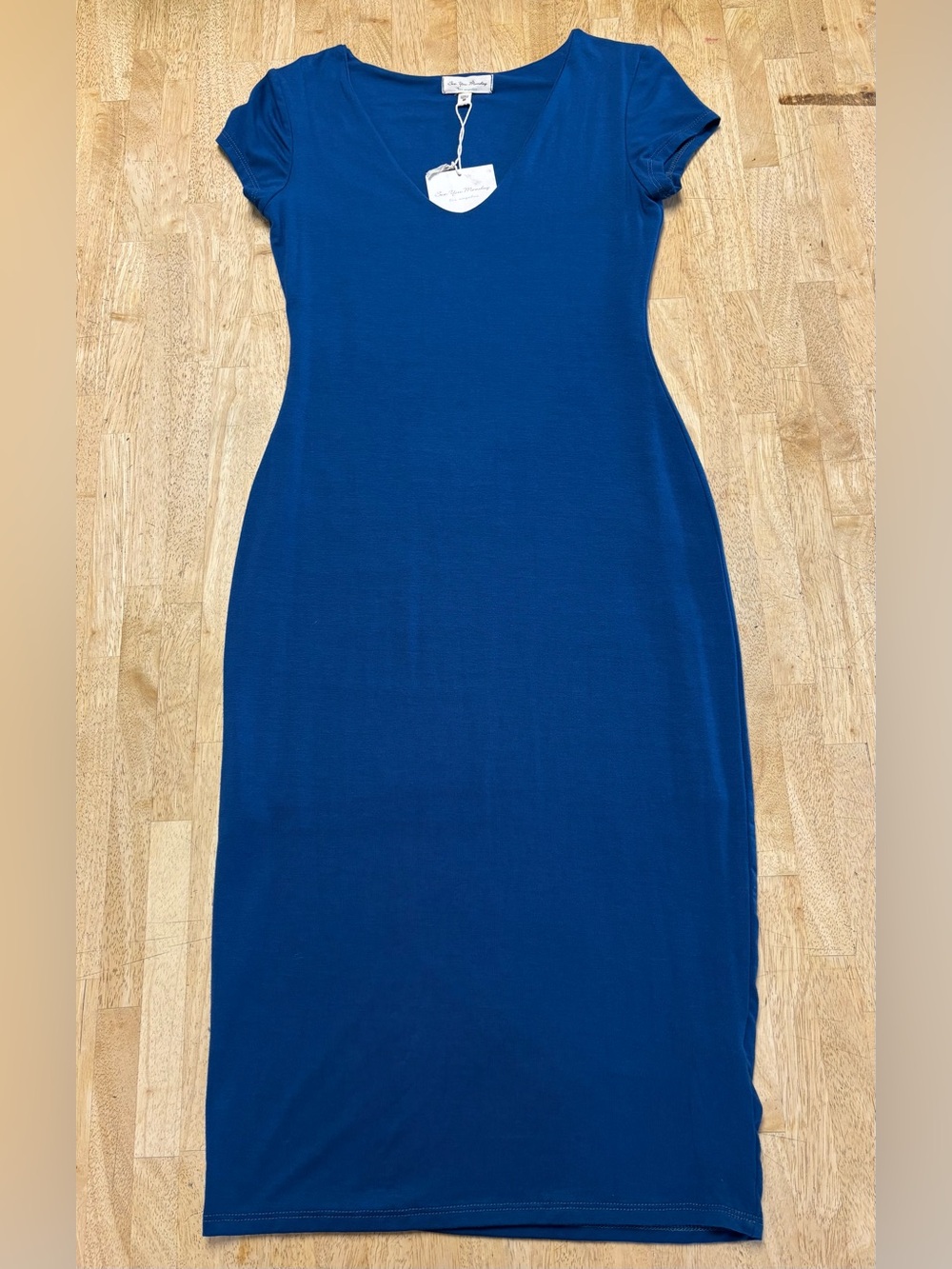 NWT See You Monday Royal Blue V‑Neck Short Sleeve Bodycon Maxi Dress